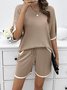 Women Color Block Crew Neck Short Sleeve Comfy Casual Top With Pants Two-Piece Set