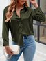 Shirt Collar Long Sleeve Plain Buckle Regular Micro-Elasticity Loose Shirt For Women