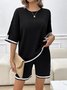 Women Color Block Crew Neck Short Sleeve Comfy Casual Top With Pants Two-Piece Set