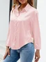 Shirt Collar Long Sleeve Plain Buckle Regular Micro-Elasticity Loose Shirt For Women