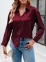 Shirt Collar Long Sleeve Plain Buckle Regular Micro-Elasticity Loose Shirt For Women