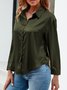 Shirt Collar Long Sleeve Plain Buckle Regular Micro-Elasticity Loose Shirt For Women