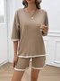 Women Color Block Crew Neck Short Sleeve Comfy Casual Top With Pants Two-Piece Set