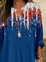 Crew Neck Long Sleeve America Flag Regular Loose Blouse For Women