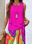 Women Geometric Crew Neck Sleeveless Comfy Casual Top With Pants Two-Piece Set