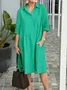 Women Plain Shirt Collar Half Sleeve Comfy Casual Midi Dress