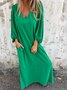 Women Plain V Neck Three Quarter Sleeve Comfy Casual Maxi Dress