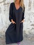 Women Plain V Neck Three Quarter Sleeve Comfy Casual Maxi Dress