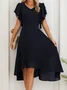 Women Plain V Neck Short Sleeve Comfy Simple Cross Midi Dress