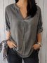 V Neck Half Sleeve Plain Regular Micro-Elasticity Loose Blouse For Women