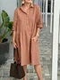 Women Plain Shirt Collar Half Sleeve Comfy Casual Midi Dress