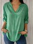 V Neck Half Sleeve Plain Regular Micro-Elasticity Loose Blouse For Women