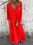 Women Plain V Neck Three Quarter Sleeve Comfy Casual Maxi Dress