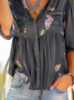 Shirt Collar Balloon Sleeve Half Sleeve Floral Regular Loose Shirt For Women