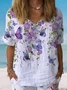 V Neck Short Sleeve Floral Lightweight Loose Blouse For Women