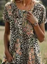 Women Floral Shawl Collar Short Sleeve Comfy Casual Mini Dress