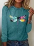 Casual Dragonfly Crew Neck Long Sleeve T-shirt