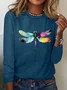 Casual Dragonfly Crew Neck Long Sleeve T-shirt