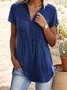 Shirt Collar Short Sleeve Polka Dots Regular Loose TUNIC Blouse For Women