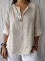 V Neck Three Quarter Sleeve Plain Buttoned Regular Loose TUNIC Blouse For Women