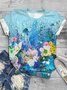 Casual Floral Crew Neck Short Sleeve T-shirt