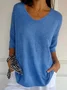 Women Yarn/Wool Yarn Plain Three Quarter Sleeve Comfy Casual Sweater