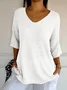 Women Yarn/Wool Yarn Plain Three Quarter Sleeve Comfy Casual Sweater