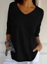 Women Yarn/Wool Yarn Plain Three Quarter Sleeve Comfy Casual Sweater