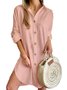 Women Plain V Neck Long Sleeve Comfy Casual Buckle Midi Dress