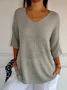 Women Yarn/Wool Yarn Plain Three Quarter Sleeve Comfy Casual Sweater