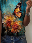 Casual Floral Crew Neck Short Sleeve T-shirt