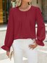 Crew Neck Long Sleeve Plain Regular Loose Blouse For Women