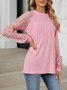 Crew Neck Long Sleeve Plain Lace Regular Micro-Elasticity Loose Blouse For Women