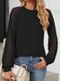 Crew Neck Long Sleeve Plain Lace Regular Micro-Elasticity Loose Blouse For Women