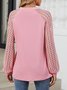 Crew Neck Long Sleeve Plain Lace Regular Micro-Elasticity Loose Blouse For Women