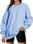 Casual Crew Neck Plain Sweatshirt