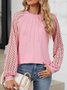 Crew Neck Long Sleeve Plain Lace Regular Micro-Elasticity Loose Blouse For Women