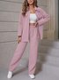 Women Plain Crew Neck Long Sleeve Comfy Casual Top With Pants Two-Piece Set