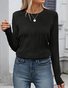 Crew Neck Long Sleeve Plain Regular Micro-Elasticity Loose Blouse For Women