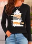 Casual Cat Crew Neck Long Sleeve T-shirt