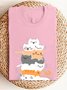 Casual Cat Crew Neck Long Sleeve T-shirt