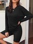 Women Plain Crew Neck Long Sleeve Comfy Casual Top With Pants Two-Piece Set