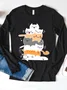 Casual Cat Crew Neck Long Sleeve T-shirt