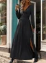 Women Plain V Neck Short Sleeve Comfy Casual Lace Maxi Dress