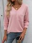 Casual Striped V Neck Long Sleeve T-shirt