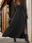 Women Plain V Neck Short Sleeve Comfy Casual Lace Maxi Dress