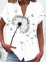 V Neck Short Sleeve Dandelion Buckle Regular Micro-Elasticity Loose Shirt For Women