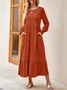 Women Plain Crew Neck Long Sleeve Comfy Casual Maxi Dress