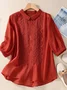 Shirt Collar Long Sleeve Plain Regular Loose Blouse For Women