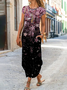 Women Abstract Crew Neck Short Sleeve Comfy Casual Pocket Stitching Maxi Dress